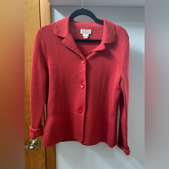 Talbots 100% Marino Wool Cardigan Size Medium Button Down Red Preppy Classic - Picture 2 of 8